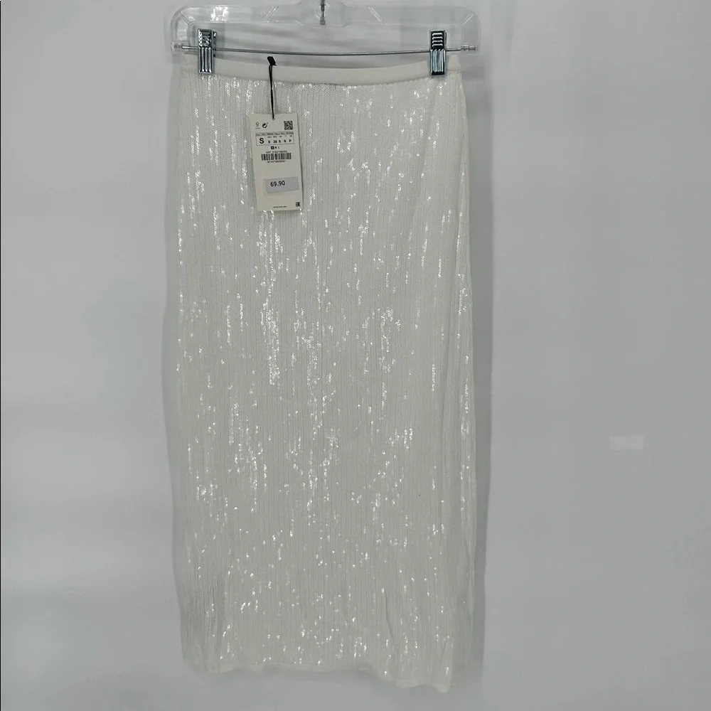 New Zara Women’s White Sequin Skirt Size Small Limited Edition - Picture 4 of 9